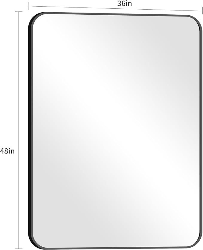FORBATH Large Bathroom Mirror 48 x 36 Inches,Black Large Wall Mirror Aluminum Frame Wall Mounted Rounded Corner Morndern Mirror for Bathroom Bedroom Entryway Living Room
