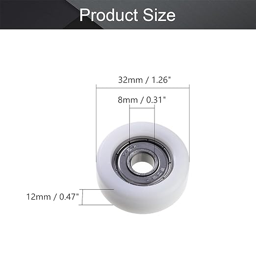 MroMax Roller Idler Bearing Pulley-8 x 32 x 12mm Sliding Conveyor Nylon Wheel with 608Z Bearing for Furniture, Hardware Accessories and Mobile Door White 4Pcs