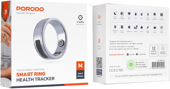 Smart Ring Health Tracker 19.1mm, 5 Days Working Time, Heart Rate & Body Temperature, Daily Fitness, Calorie Counter, Blood Oxygen, Menstrual Cycle Monitor - (Silver)