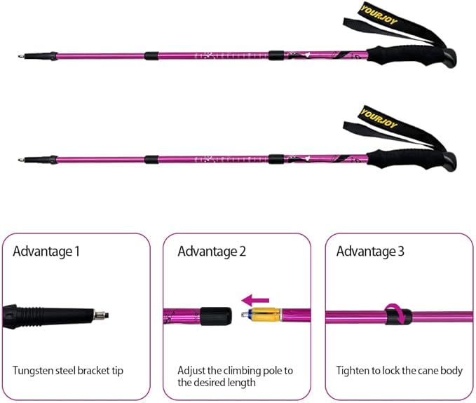 Hiking Trekking Poles, 2 Pack Anti Shock, Adjustable, Collapsible Hiking Poles for Trekking or Walking, Lightweight Aluminum Sticks for Children