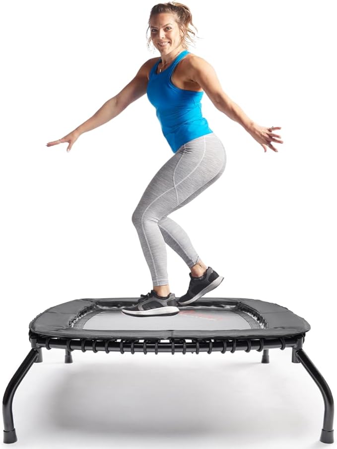 Sunny Health & Fitness Springless Mini Fitness Trampoline – Premium Adjustable Bungee-Style Indoor/Outdoor Exercise Rebounder for Quieter and Safer Workouts