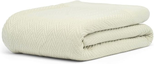 100% Cotton Herringbone Weave Blankets, 108" X 90" King, Throw Blanket for Bed, All Season Cotton Blanket, Cozy Blanket,Throws & Bed Blanket, Throw Blanket for Couch, Modern Home Decor -Sage