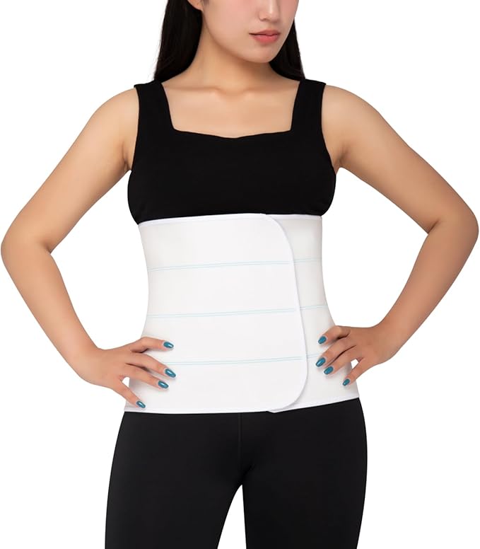 S Abdominal Binder Post Surgery for Men and Women, 12" High Postpartum Tummy Tuck Belt Provides Bariatric Stomach Compression, High Elasticity, Breathable - (45" - 60") 4 PANEL White