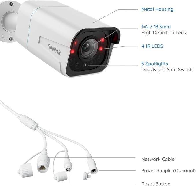REOLINK RLC-811A PoE IP Security Camera 4K - 123° FoV, 5X Optical Zoom for Outdoor Usage, 2.7mm Lens with Color Night Vision, Human/Vehicle/Pet Smart Detection, 2 Way Talk, Up to 256GB microSD Card