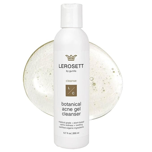 LEROSETT Botanical Acne Cleanser, Foaming Gel Face Wash for Acne Prone, Vegan, Blackheads & Oily Skin 50% Calming Aloe, 2% Salicylic Acid, All Skin Types. Vegan - 6.7oz 60-Day