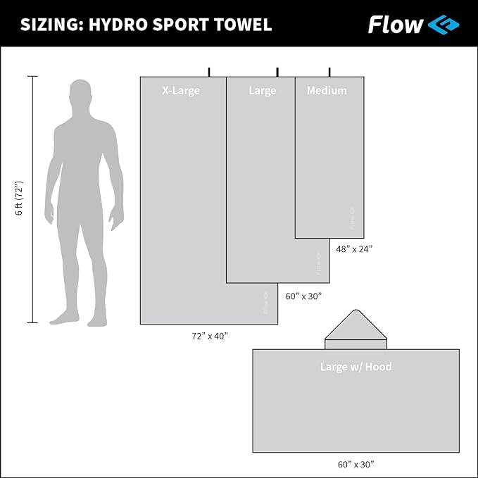 Flow Hydro Sport Towel - Microfiber Quick Dry Swimming Towels for Swim, Pool, Triathlon, and Other Water Sports in Medium, Extra Large, and Hooded Sizes (Aqua, X-Large (72" x 40"))