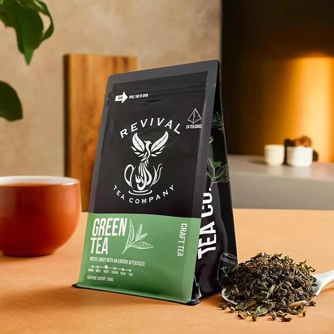 Revival Tea Company Green Tea - Signature Green Tea Made from 100% Chun Mee Tea - 24 Tea Bags