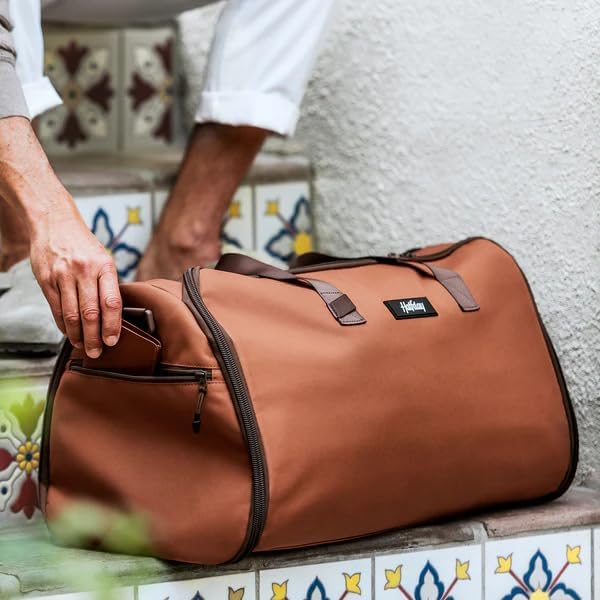 Halfday Convertible 2-in-1 Garment Duffel Weekender Bag 45L | Wrinkle-Free Travel, Hanging Suit Compartment, Shoe Pockets, Trolley Sleeve. Durable & Water-Resistant Carry-On, Terracotta