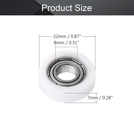 MroMax Roller Idler Bearing Pulley-8 x 22 x 7mm Sliding Conveyor Nylon Wheel with 688ZZ Bearing for Furniture, Hardware Accessories and Mobile Door White 4Pcs