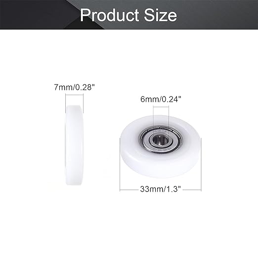 MroMax Roller Idler Bearing Pulley-6 x 33 x 7mm Sliding Conveyor Nylon Wheel with 626ZZ Bearing for Furniture, Hardware Accessories and Mobile Door White 4Pcs