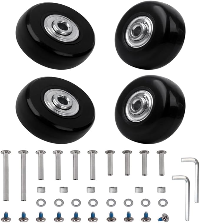 Replacement Wheels for Luggage 45mm x 18mm Set of 4 Luggage Suitcase Replacement Wheels, Rubber Swivel Caster Wheels Bearings Repair Kits