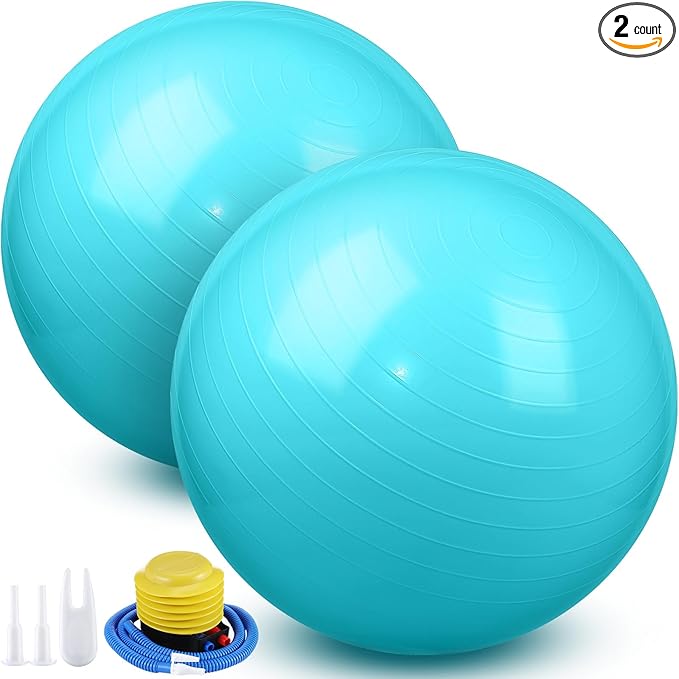 Leyndo 2 Pcs Yoga Ball Exercise Ball Large 26 Inch Exercise Anti Burst Birthing Fitness Ball with Pump, 26 Inches/ 65 cm for Improved Posture, Balance, Yoga, Pilates, Training