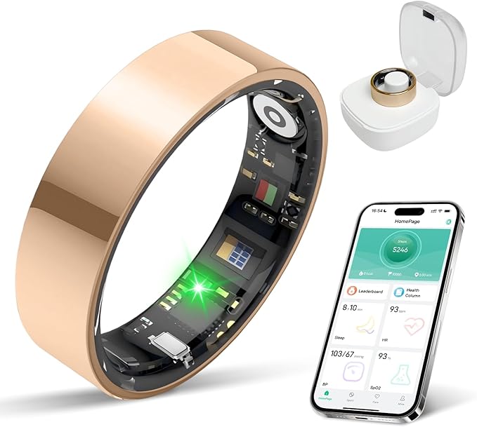 Smart Ring for Women & Men Fitness Tracker with Heart Rate, Blood Pressure,Blood Oxygen,Step Counting, Sleep Monitoring,IP68 Waterproof for iPhone and Android, No Subscription Fee (Rose Gold, 7)