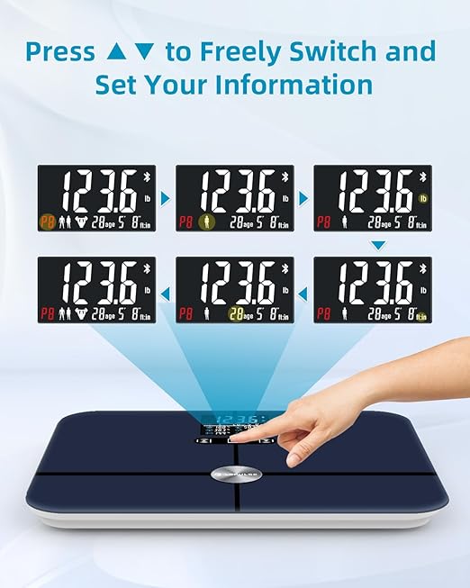 Lepulse Body Fat Scale, Scale with Bmi, Body Fat, Muscle Mass, Digital Bathroom Scale Body Composition Monitor, 14.2" Big Platform, No Need Mobile Phone Or App, 400lb