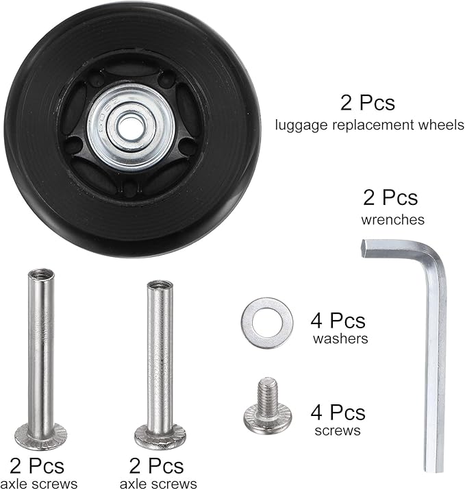 uxcell Replacement Luggage Wheels 64x18mm Suitcase Wheel Repair Kits Include 2 PU Bearing Wheels & Washers, Wrenches & Axle Screw for Trolley Bag, Inline Skate and Caster Board