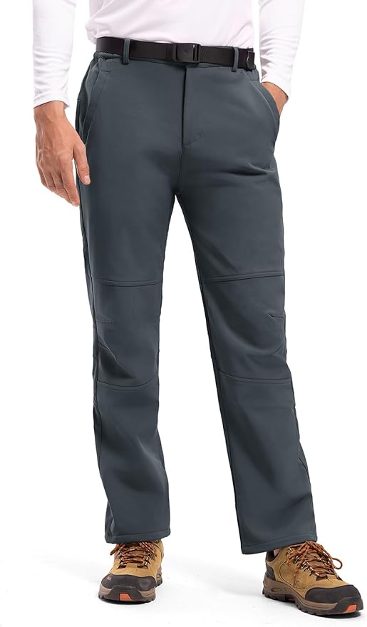 TBMPOY Men's Snow Ski Hiking Pants Waterproof Winter Fleece Lined Pants Camping Skiing Ice Fishing Pants with Belt