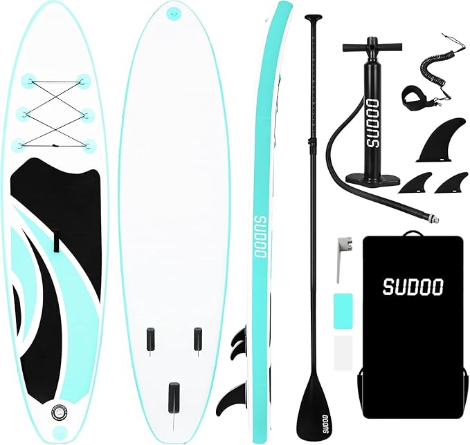 Inflatable Stand Up Paddle Board 10‘x30‘‘- Ultra-Light SUP with Backpack, Pump, Paddle, Coil Leash, 3 Fins, Repair Kit, Stable Design, Non-Slip EVA Deck for Adults & Youth
