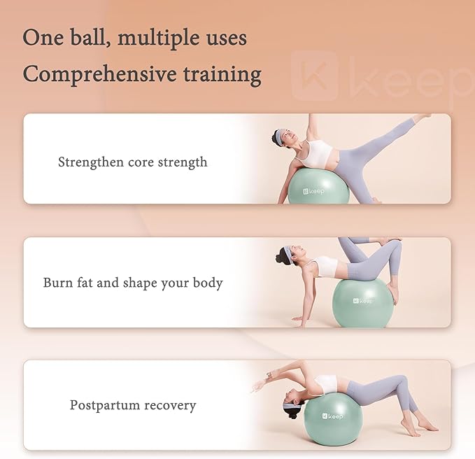 KEEP Pilates Small Exercise Ball Anti-Burst - Thickened Yoga Ball With Pump for Physical Therapy, Fitness, Workout, and Core Strength