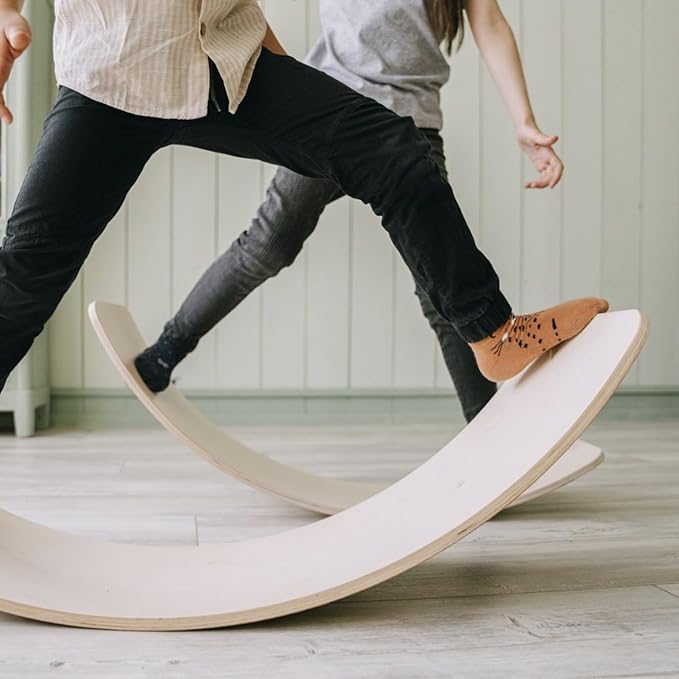 Wooden Wobble Balance Board Gentle Monster 35 Inch Rocker Board trainer, Yoga Curvy Board for Office & Classroom Adult (YELLOW)
