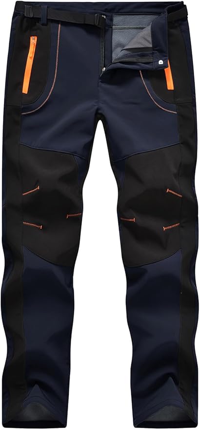 TBMPOY Men's Snow Ski Hiking Pants Waterproof Winter Fleece Lined Pants Camping Skiing Ice Fishing Pants with Belt