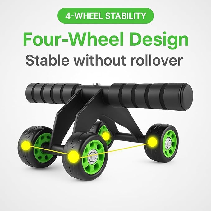 4-Wheel Ab Roller with Knee Pad β Abdominal Exercise Wheel for Core Strength Training, Stable Ab Workout Equipment for Men & Women, Non-Slip Handles, Smooth Bearings, Portable Home Gym Fitness Tool