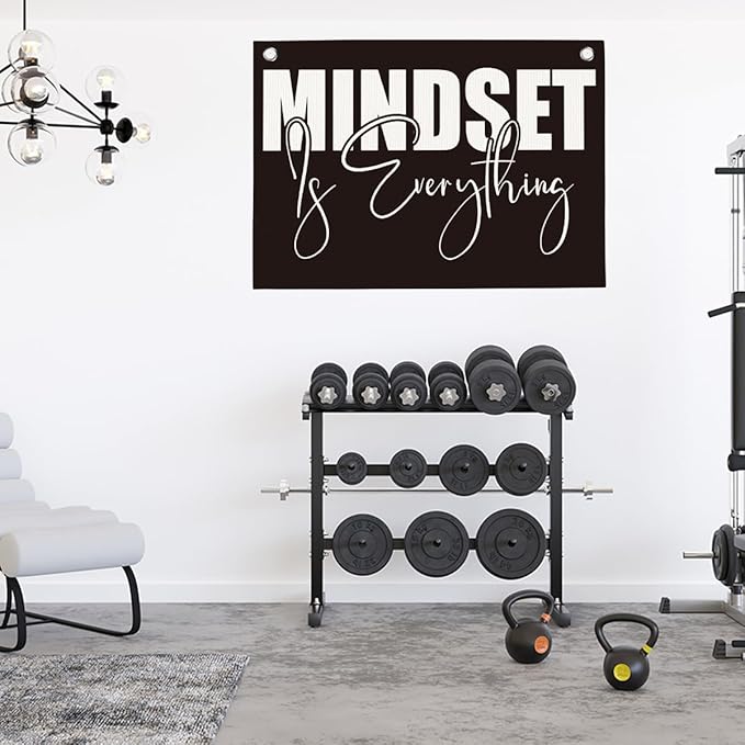 Mindset is Everything Gym Motivational Wall Art Banner Dorm Posters Gifts for Guys Men Women Gym Flag Decor for Home Gym Bedroom Workout Room 30x20 Inchs