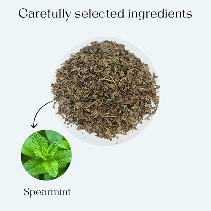 Spearmint Tea Bags 50 Count Herbal Tea Bags PCOS RELIEF Balances Hormones Support Digestion Refreshing Aromatic and Minty Gluten Free Caffeine Free Tea 100% Pure Spearmint leaves Pyramid Tea bags