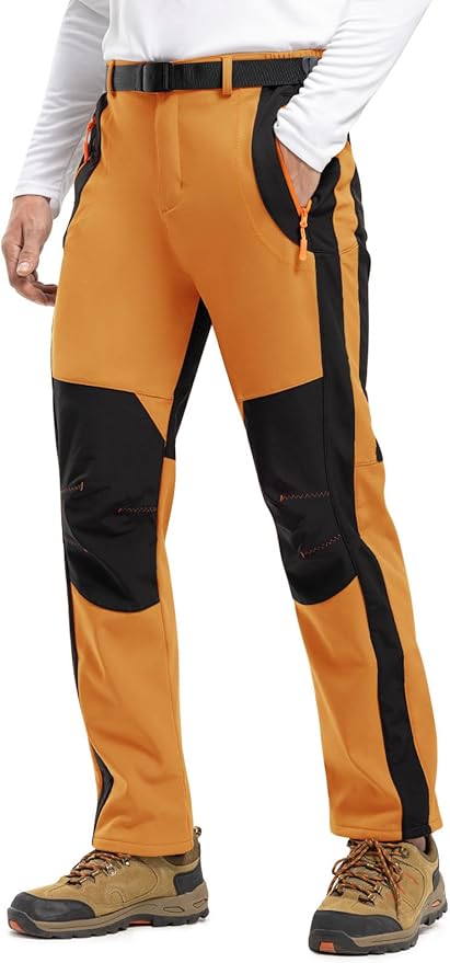 TBMPOY Men's Snow Ski Hiking Pants Waterproof Winter Fleece Lined Pants Camping Skiing Ice Fishing Pants with Belt