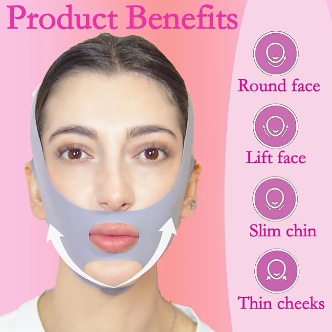 V Line Lifting Mask Chin Strap for Sleeping, Face Lifting Strap, Chin Strap, Jawline Shaper, Jaw Strap, Double Chin Reducer,Face Lift Tape & Snoring Solution (Gray)