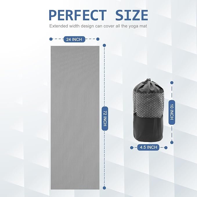 Eunzel Yoga Towel,Hot Yoga Mat Towel with Grip Dots Sweat Absorbent Non-Slip for Hot Yoga, Pilates and Workout 24" x72", Dark Gray