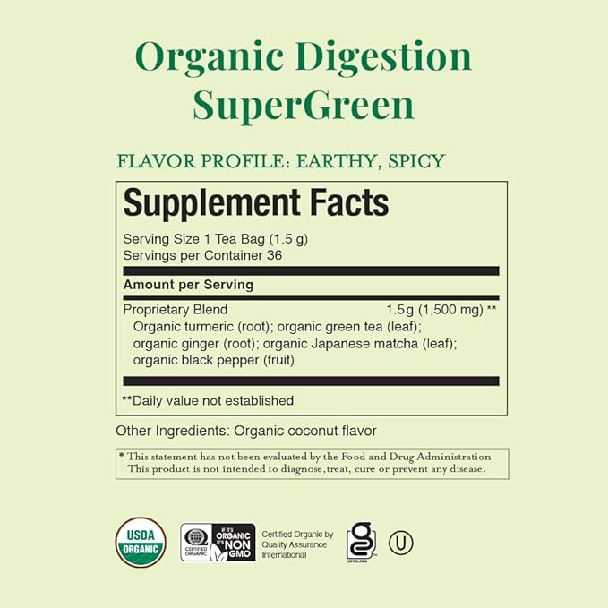The Republic of Tea - Organic Digestion SuperGreen Tea Tin, 36 Tea Bags, Naturally Caffeinated Japanese Matcha and Green Tea
