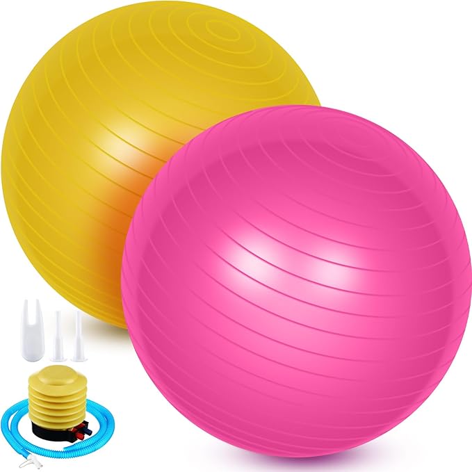 Leyndo 2 Pcs Yoga Ball Exercise Ball Large 26 Inch Exercise Anti Burst Birthing Fitness Ball with Pump, 26 Inches/ 65 cm for Improved Posture, Balance, Yoga, Pilates, Training