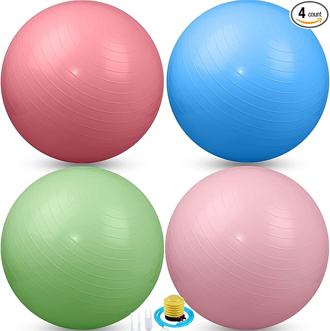 Leyndo 4 Pcs 26 Inch Yoga Exercise Ball Pilates Pregnancy Birthing Fitness Ball with Quick Pump Anti Burst for Improved Posture, Balance, Yoga, Pilates, Training