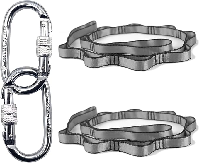 PRIOR FITNESS Yoga Straps Aerial Hammock Accessory Set, 2pcs Daisy Chain + 2pcs Carabiner, Aerial Silk Hardware with Daisy Chain Carabiner for Yoga Swing Pilates