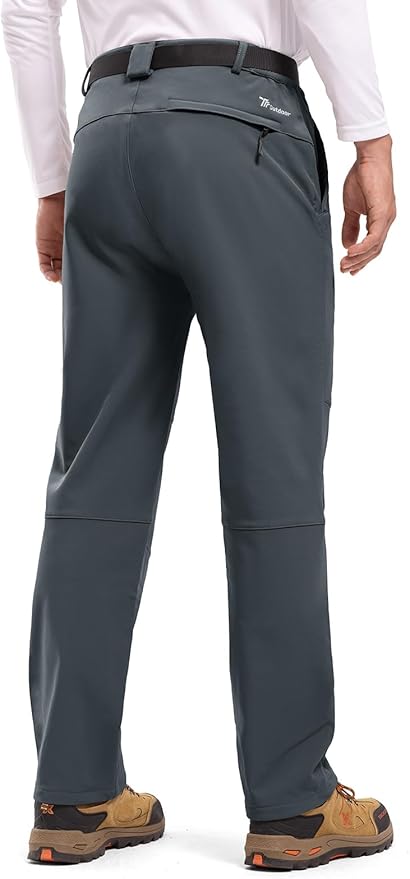 TBMPOY Men's Snow Ski Hiking Pants Waterproof Winter Fleece Lined Pants Camping Skiing Ice Fishing Pants with Belt