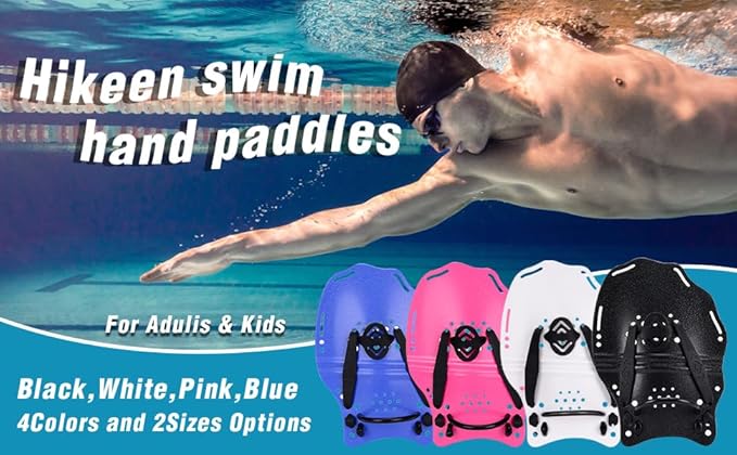 Hikeen Swim Paddle Hand for Adult and Junior, Swim Training Hand Paddles with Adjustable Straps, Swimming Hand Paddles for Training