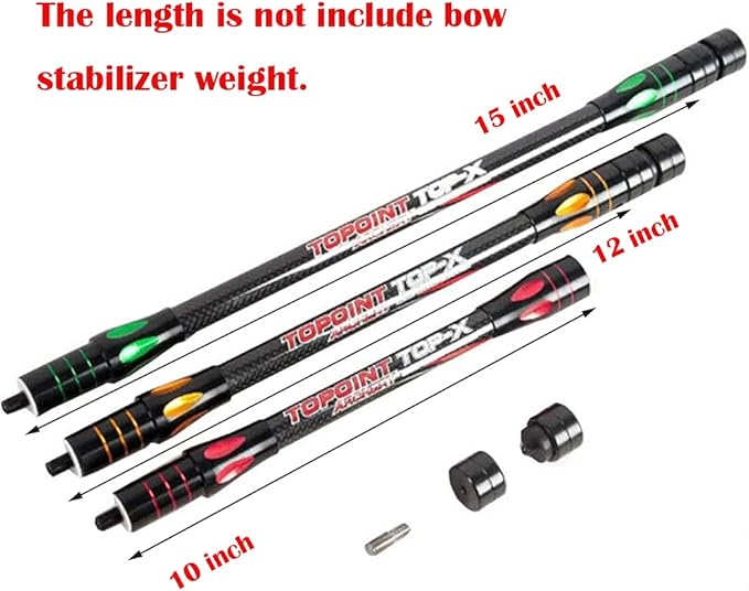 10 Inch 12 Inch 15 Inch Archery Bow Stabilizer Balance Bar Rod Side Rod Carbon Fiber Stabilizer Dampen Weight for Compound Bow Recurve Bow Accessory