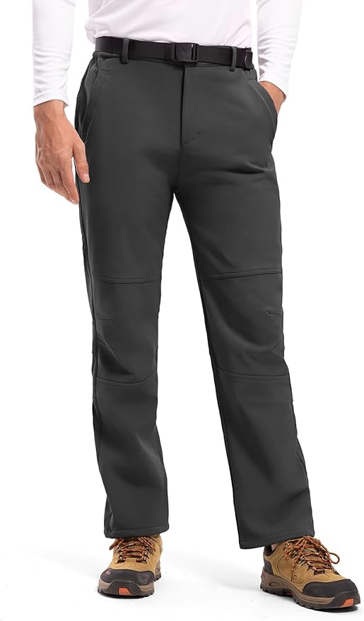 TBMPOY Men's Snow Ski Hiking Pants Waterproof Winter Fleece Lined Pants Camping Skiing Ice Fishing Pants with Belt