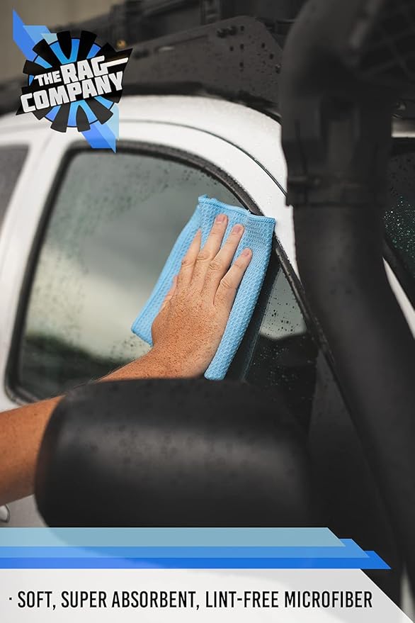 The Rag Company - Standard Waffle Weave Microfiber Towels (2-Pack) Detailing, Window, Glass and Drying, Wax & Polish, Lint-Free, Streak-Free, 370gsm, 16in x 24in, Royal Blue