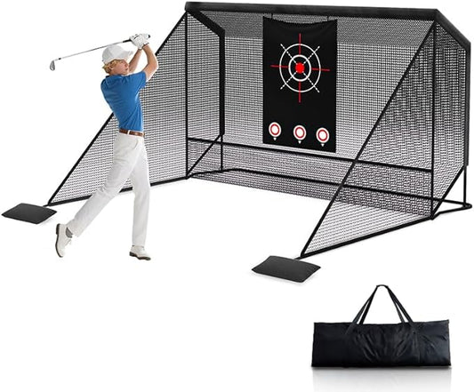 10x7ft Golf Hitting Practice Net with Dual Side Net Barriers & Durable Heavy Duty Steel Frame, Golf Nets Backyard Driving, Chipping & Swing Training for Indoor&Outdoor