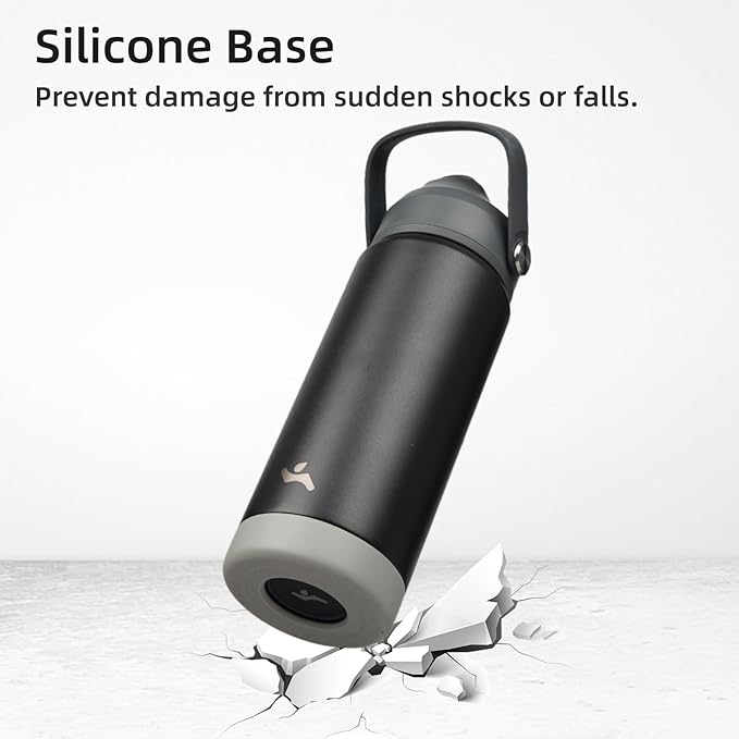 Insulated Water Bottle with Straw Lid,40 oz Stainless Steel Vacuum Metal Bottle with Silicone Handle,Black