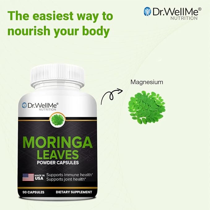 Dr.WellMe - Moringa Leaves Powder 90 Capsules – Natural Immune Health Support, Boosts Energy & Vitality, Joint Health, Improves Digestion, Rich in Antioxidants & Reduces Inflammation