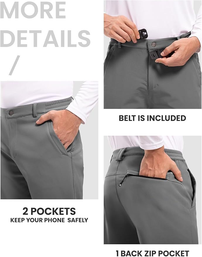 TBMPOY Men's Snow Ski Hiking Pants Waterproof Winter Fleece Lined Pants Camping Skiing Ice Fishing Pants with Belt