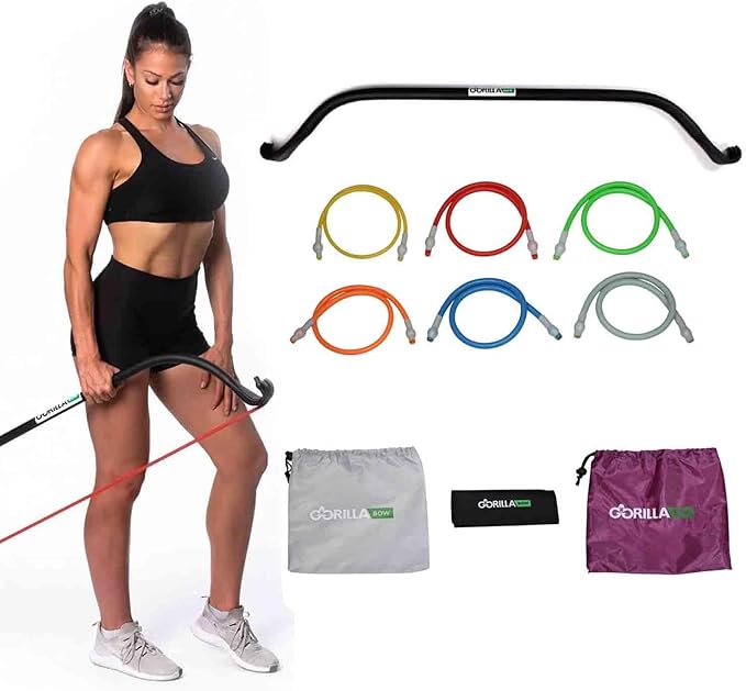 Lite Gorilla Bow Portable Home Gym Resistance Bands and Bar System for Travel, Fitness, Weightlifting and Exercise Kit, Full Body Workout Equipment Set