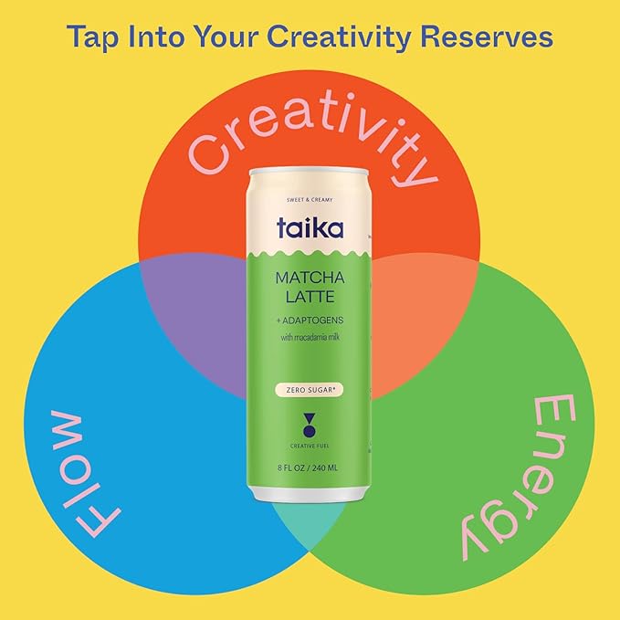 Taika Matcha Latte Iced Matcha Latte, Organic Ceremonial Grade Matcha w/Ashwagandha, 8 Fl Oz (Pack of 12))