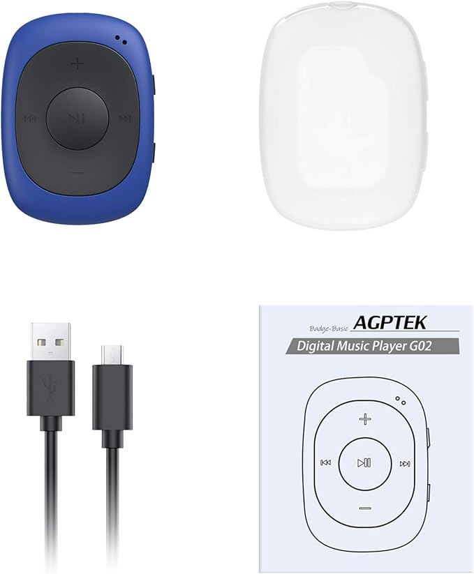 AGPTEK G02 8GB Clip MP3 Player with FM Shuffle, Portable Music Player with Sweatproof Silicone Case for Sports, Blue