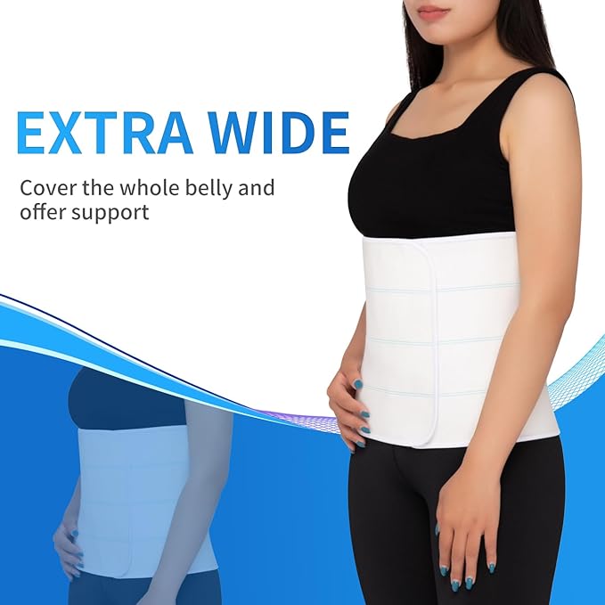 S Abdominal Binder Post Surgery for Men and Women, 12" High Postpartum Tummy Tuck Belt Provides Bariatric Stomach Compression, High Elasticity, Breathable - (45" - 60") 4 PANEL White