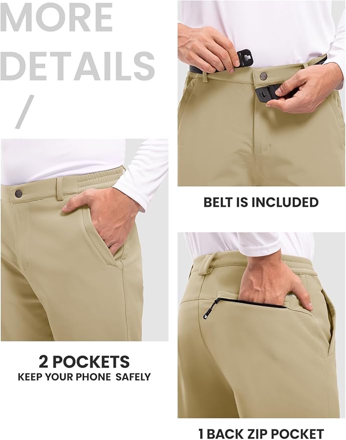 TBMPOY Men's Snow Ski Hiking Pants Waterproof Winter Fleece Lined Pants Camping Skiing Ice Fishing Pants with Belt