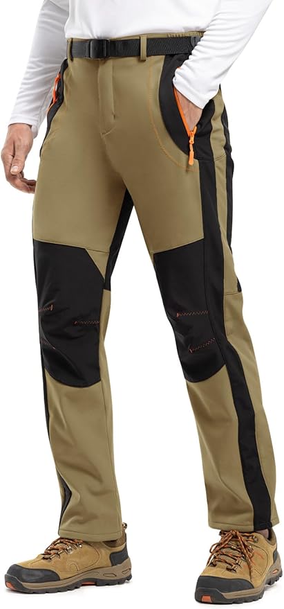 TBMPOY Men's Snow Ski Hiking Pants Waterproof Winter Fleece Lined Pants Camping Skiing Ice Fishing Pants with Belt