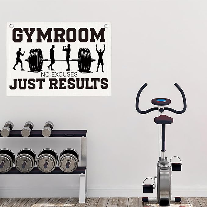 Gym Room No Excuses Just Results Gym Motivational Wall Art Banner Dorm Posters Gifts for Guys Men Women Gym Flag Decor for Home Gym Bedroom Workout Room 30x20 Inchs